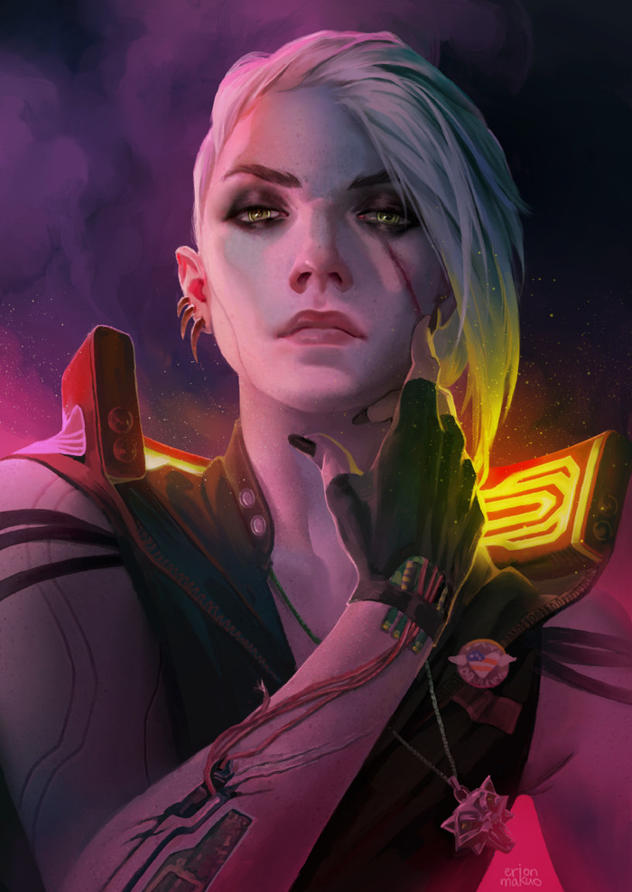 CyberCiri - Ведьмак, Cyberpunk 2077, Кроссовер, Арт, Цири