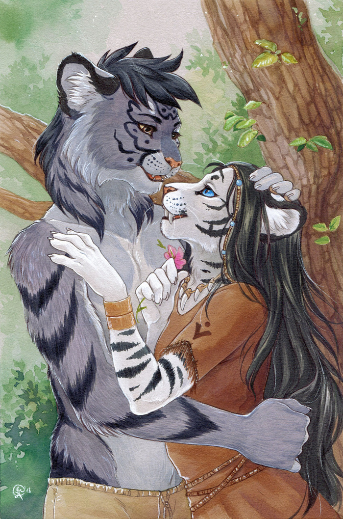 fluffy love - Watercolor, Traditional art, Furry, Neko-Artist, Love