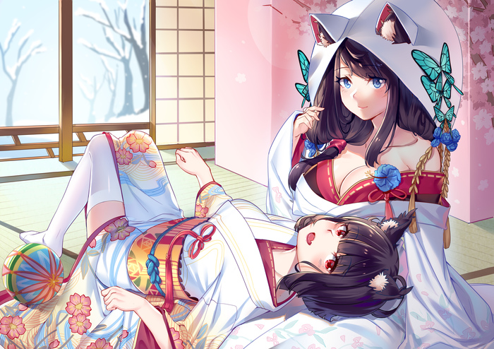 On her knees - Anime Art, Аниме, Azur Lane, Fusou, Yamashiro