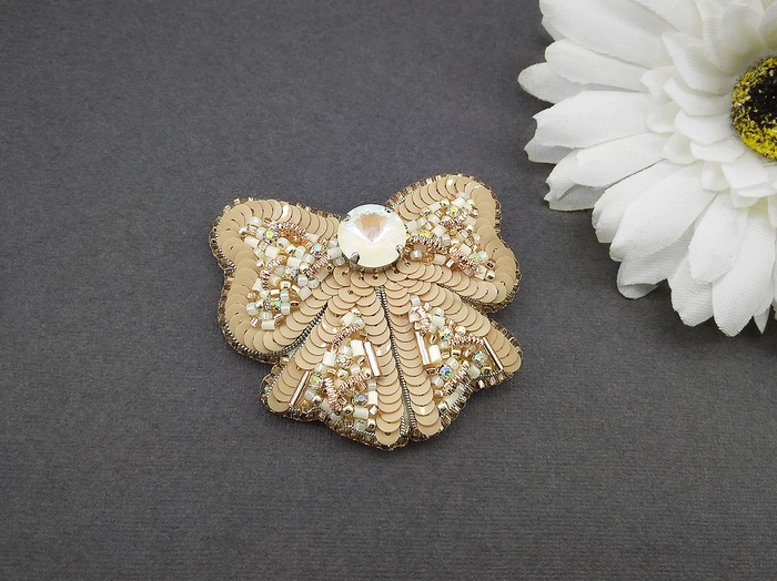 Beaded brooch Bow - My, Brooch, Beads, Handmade, Beadwork, Handmade