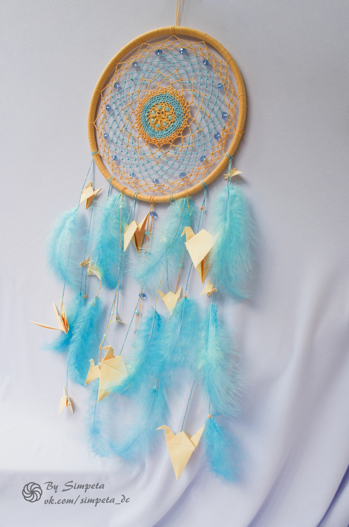 Dream catcher Cranes on the water - My, Bysimpeta, Handmade, , Dreamcatcher, With your own hands, Needlework, Needlework without process, Origami, Longpost