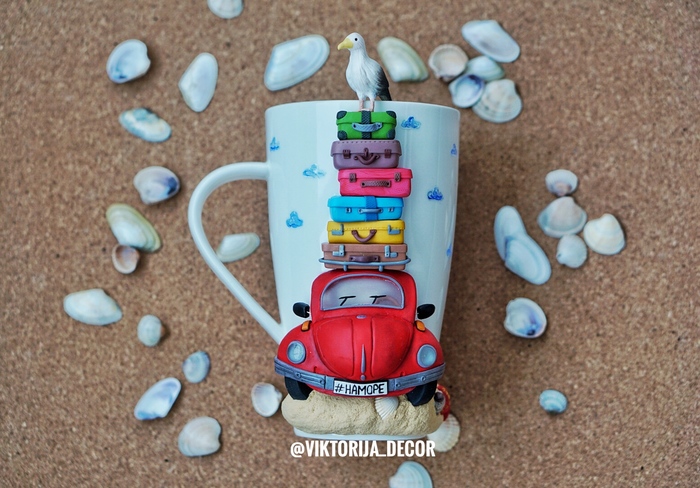 polymer clay machine - My, Polymer clay, Car, Handmade, Sea, Presents, Mug with decor