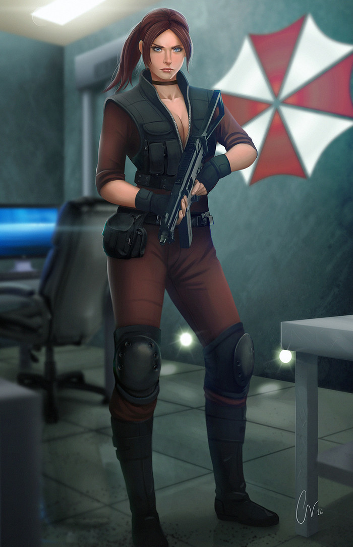 Claire redfield - Art, Drawing, Resident evil, Capcom, Claire redfield, Games, Submachine gun, 