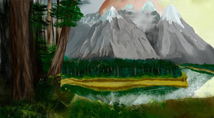 fantasy mountains - My, Digital drawing, Landscape, Wacom, , I study