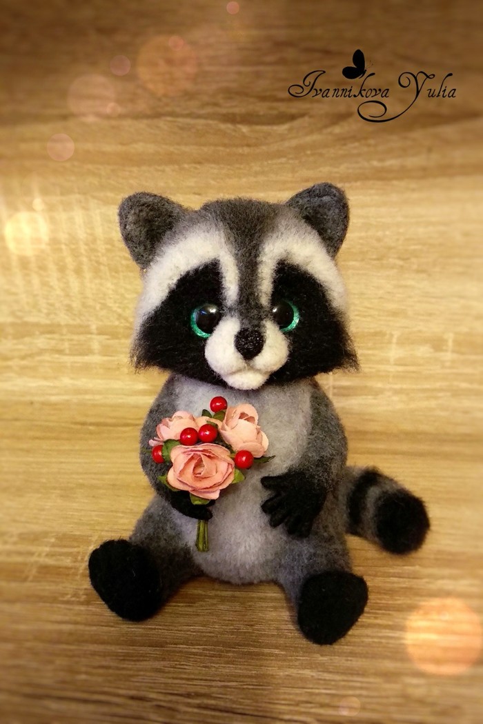 Little Raccoon - My, Needlework without process, Felting toys, Dry felting, Raccoon, Wallow, Longpost