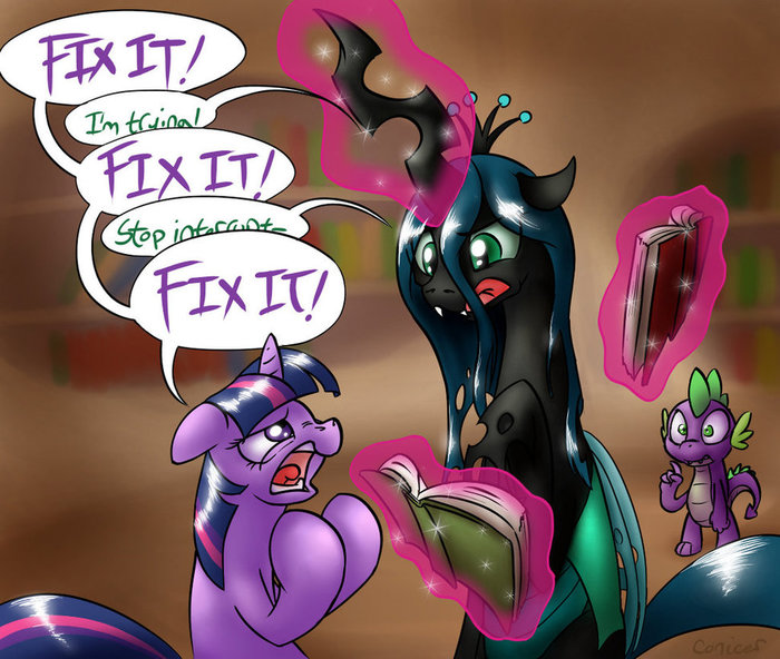 Body swap changes ponies - My little pony, Queen chrysalis, Twilight sparkle, Spike