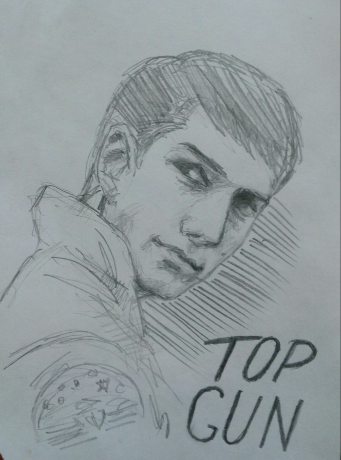 Top Gun - My, Tom Cruise, Top Gun, Pencil drawing