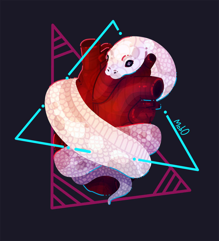 White snake - Speedpaint - My, Speed ??painting, Painting, Mob0, Snake, Heart, Drawing, Video, Digital drawing, Reptiles