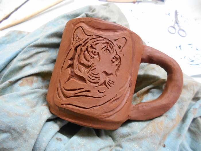 red tiger - My, Ceramics, Ceramist, Clay, , Friday tag is mine, Tiger, In progress, Needlework without process