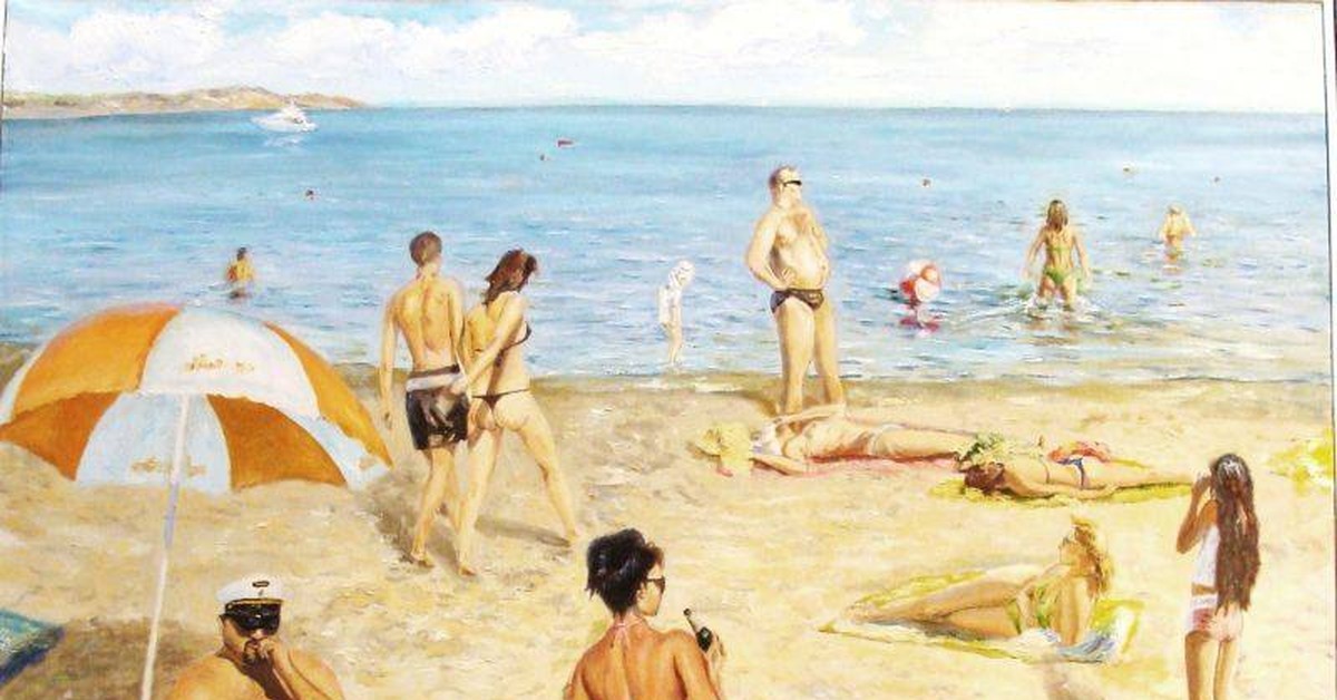 Находилась в продолжении лета. Картина случай на пляже. Картина пародия на отдыхающих на пляже. Плакат на нудиском пляже. Карикатуры нуди.