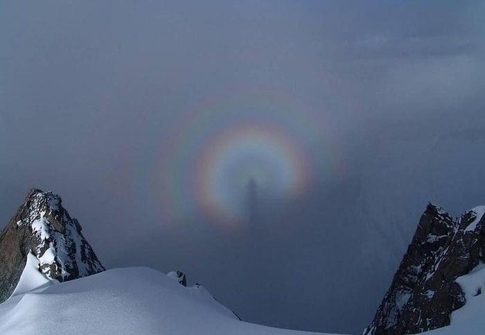 An amazing optical phenomenon is the Brocken ghost along with gloria. - Brocken Ghost, Gloria, Interesting