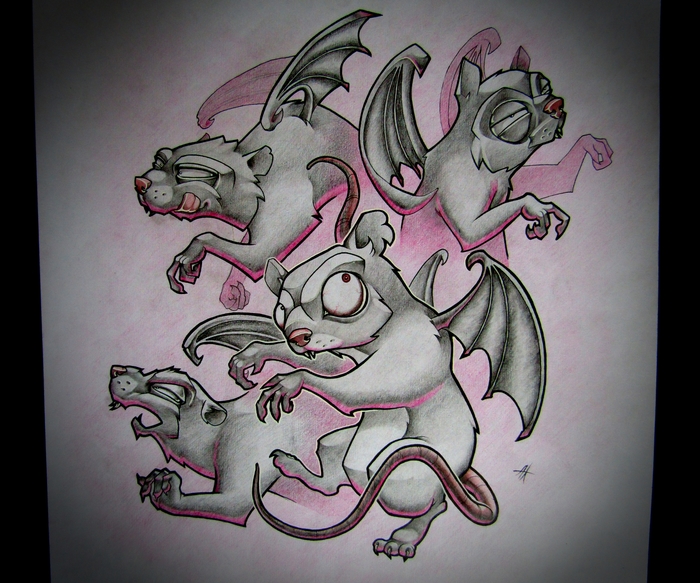 Mice - My, Bat, Characters (edit), Colour pencils, Vampires, Wings, Creatures, Drawing