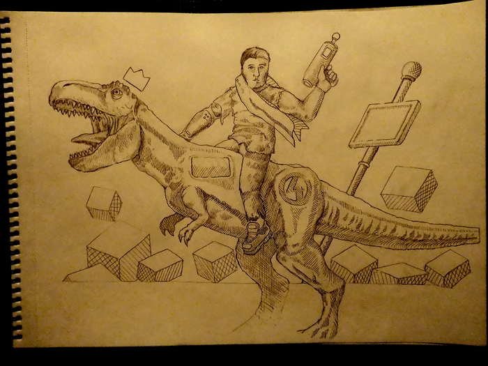 It's a cyborg with a laser on top of a T-Rex. Just because. - My, Drawing, Junior Academy of Artists, I'm an artist - that's how I see it, Dinosaurs