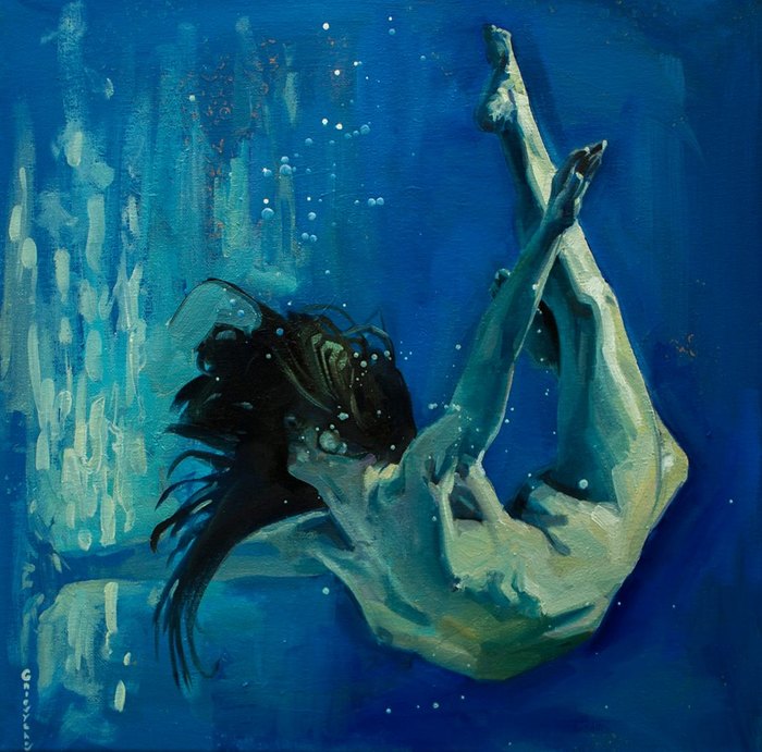 Under the water - NSFW, My, Art, Painting, Gnievyshev, Oil painting, Painting, Butter, Under the water, Girls