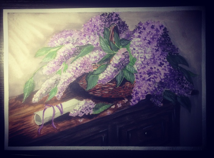 Please evaluate honestly and adequately. I am a beginner) - My, Lilac, Watercolor, Beginner artist