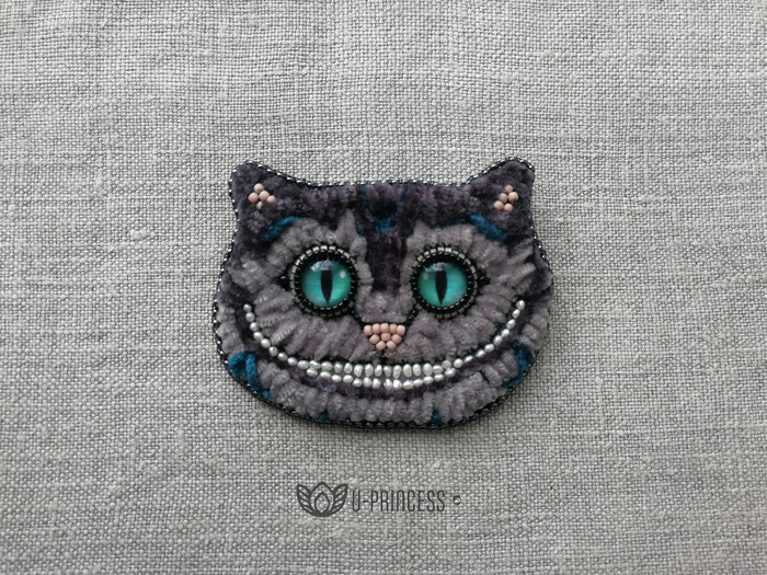 If the Cheshire Cat smiles, then someone needs it. - My, Cheshire Cat, Brooch, Beads, Chenille, Needlework without process, Longpost, Handmade