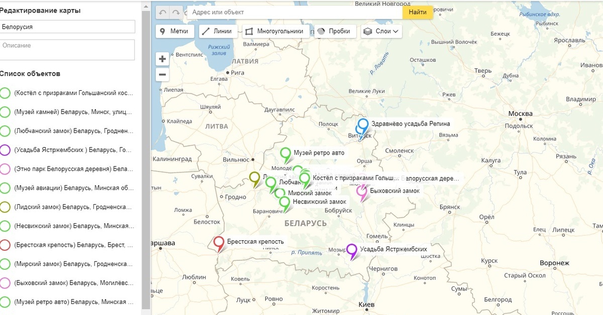 Карта замков в белоруссии