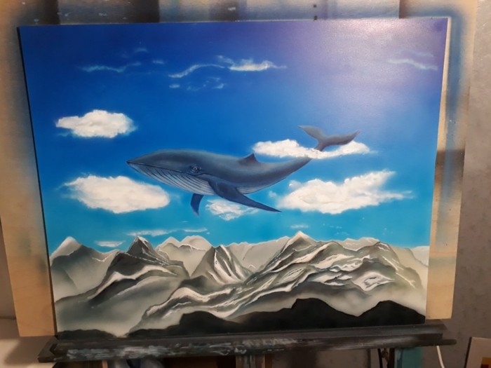 whale in the clouds - My, Whale, Clouds, Airbrushing, The mountains