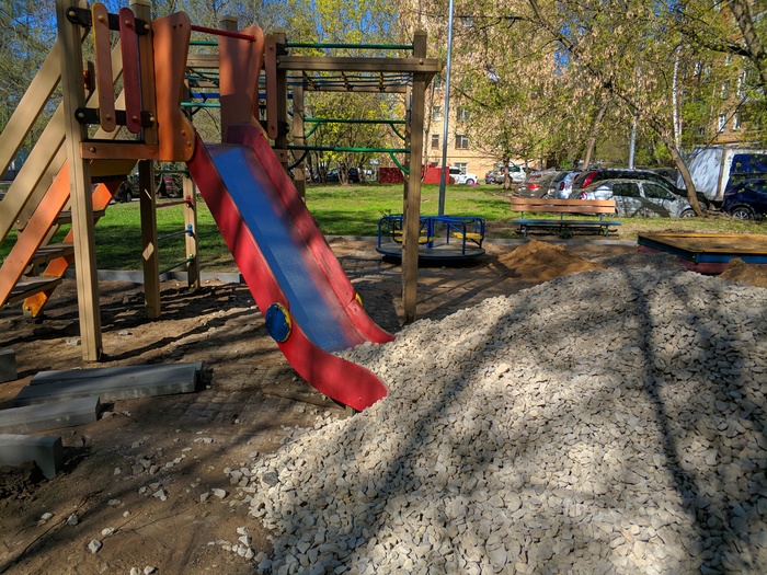 The kids will have fun - My, Playground, Children, Sandbox, Slide, , Repair, Longpost