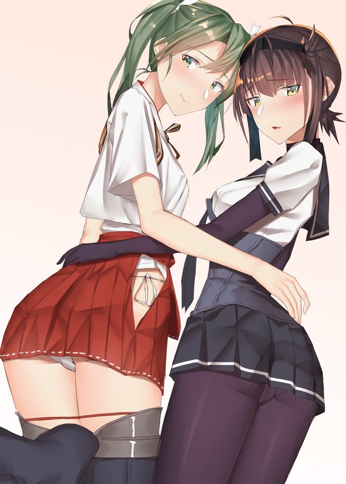 Zuikaku and Hatsuzuki (Artist: Pallad) - NSFW, Kantai collection, Anime, Anime art, Zuikaku, Hatsuzuki, Pantsu, Etty