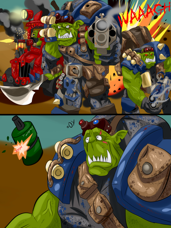 How the orcs carried out the order - My, Warhammer 40k, Comics, Humor, Orcs, Red, Alex Zakia, Longpost