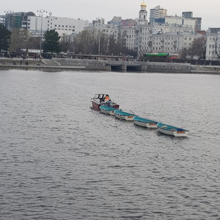 Мама лодка ведёт детёнышей домой