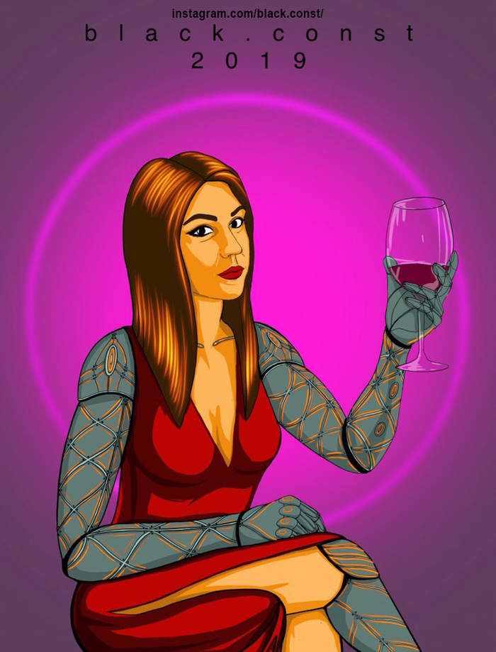 Who's to blame? - My, Wine, cyber girl, Cyberpunk, Art