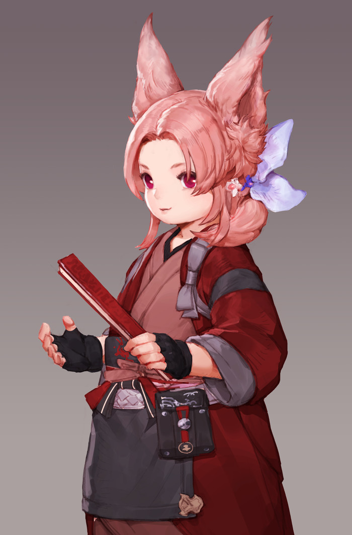 Lalafell - Anime art, Animal ears, Anime, Big ears, Girl, Kimono, , Girls, Ears, Milota