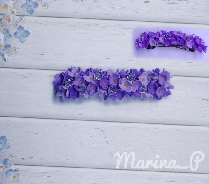 Hairpin with lilac - My, Just learning, Polymer clay, Barrette, Lilac, Studies