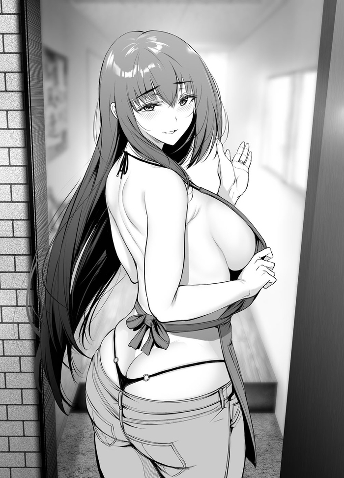 Anime Art - NSFW, Anime art, Anime original, Original character, Sideboob, Sugoi dekai, Anime, Art, Black and white