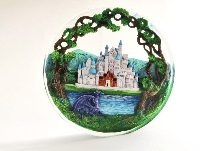 Medallion with a fairy tale inside - My, Handmade, Needlework without process, With your own hands, Epoxy resin, Story, Longpost