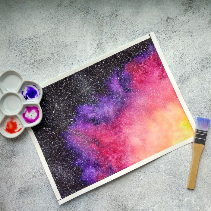 Space watercolor - My, Painting, Watercolor, Drawing, Longpost