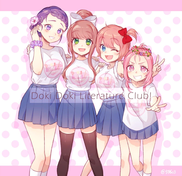Matching shirts Doki Doki Literature Club, Anime Art,  , Sayori, Natsuki, Yuri DDLC, Monika
