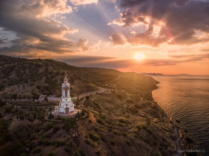 Рассвет в Крыму - Моё, Храм-Маяк, Малореченское, Крым, Фотография, Аэросъемка