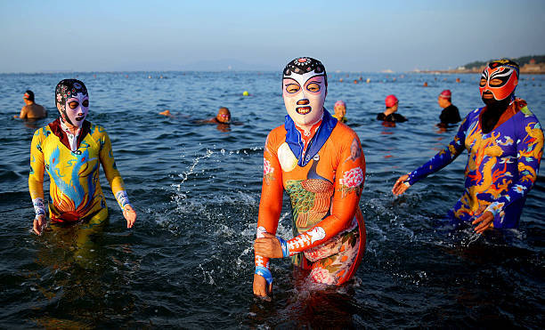 Facekini, increasingly gaining popularity on the beaches of China... . - China, Chinese, Swimsuit, Costume, Mask, Oddities, Interesting, , Longpost