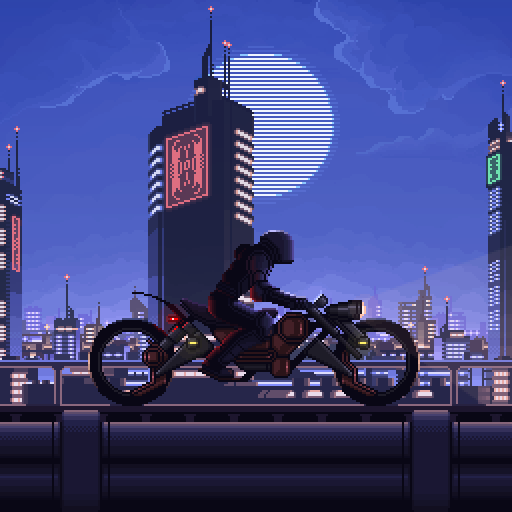 Motocross. - My, Pixel Art, Cyberpunk, Outrun, Synthwave