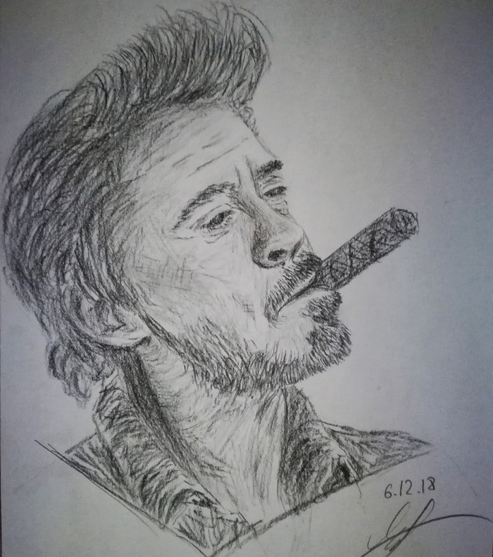 Little artist - My, Art, Drawing, Portrait, Robert Downey the Younger, Jennifer Lawrence, Artist, Pencil drawing, Longpost, Robert Downey Jr.