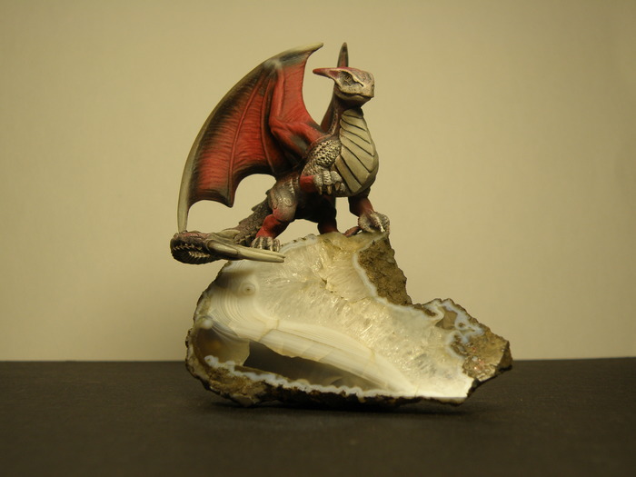 Figurine Dragon on the rock - My, Polymer clay, Handmade, Agate, The Dragon, , Longpost
