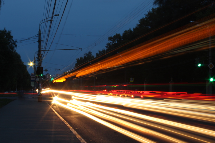 Beams on the turn - My, Beginning photographer, Long exposure, Road, Canon 4000d, Longpost