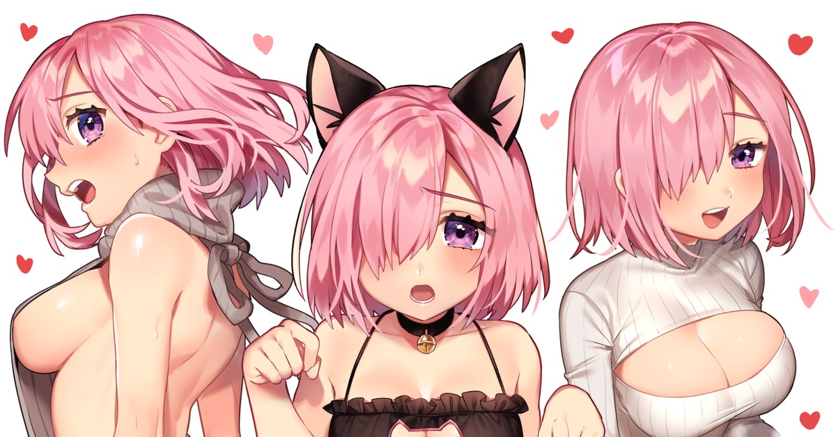 [Art] Mashu - NSFW, Anime, Anime art, Fate, Fate grand order, Mashu Kyrielight, Animal ears, Cat keyhole bra, Virgin killer sweater