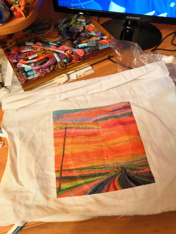 New work, proudly titled *Road to Sunset* - My, Cross-stitch, Handmade, Longpost