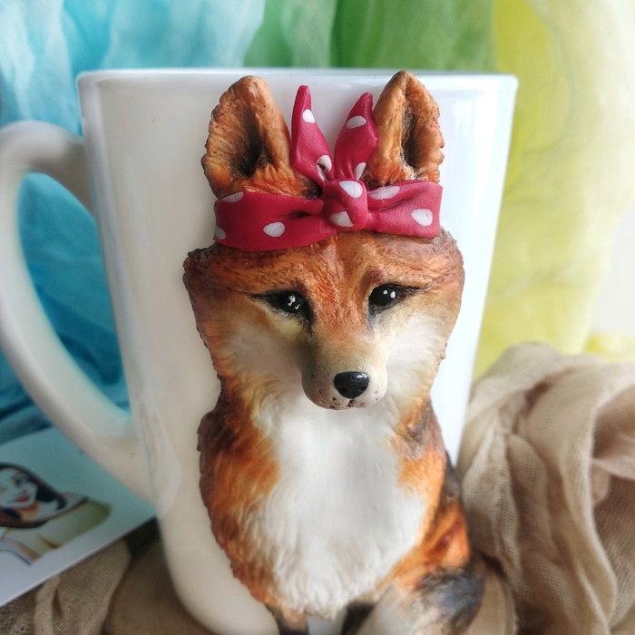 Mug with fox - My, Mug with decor, Fox, Presents, , Redheads, Minsk, Needlework without process, Longpost