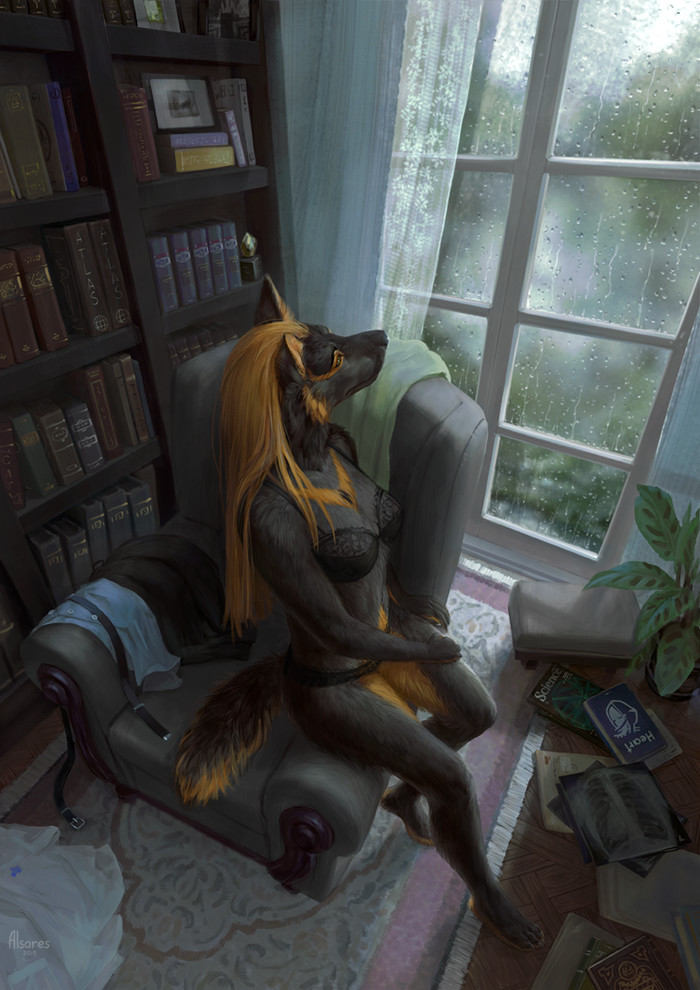 Rain - NSFW, Furry, Art, Furry edge, Alsares, Rain, Books