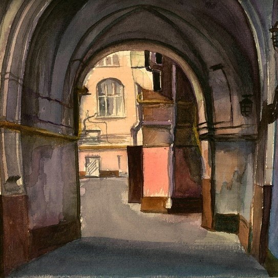 Городская подворотня. Бумага, акварель, 20х30 см.