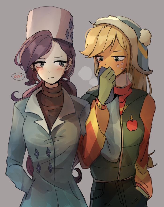 Your hand is cold My Little Pony, Equestria Girls, Rarity, Applejack, MLP Lesbian, , Looknamtcn