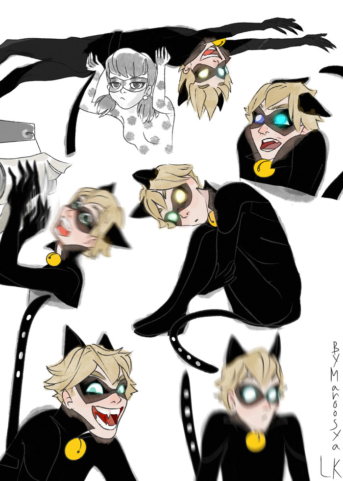 Cat Noir as a state of mind - My, Lady Bug and Super Cat, Redrawing, Black cat, Art, Humor, Longpost, cat, Cat Noir, Animated series