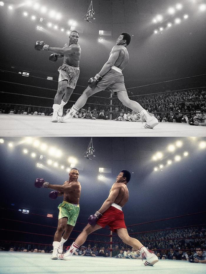Colorization of the fight of the century: Muhammad Ali vs. Joe Frazier - Colorization, Muhammad Ali, Joe Fraser, The fight, The photo