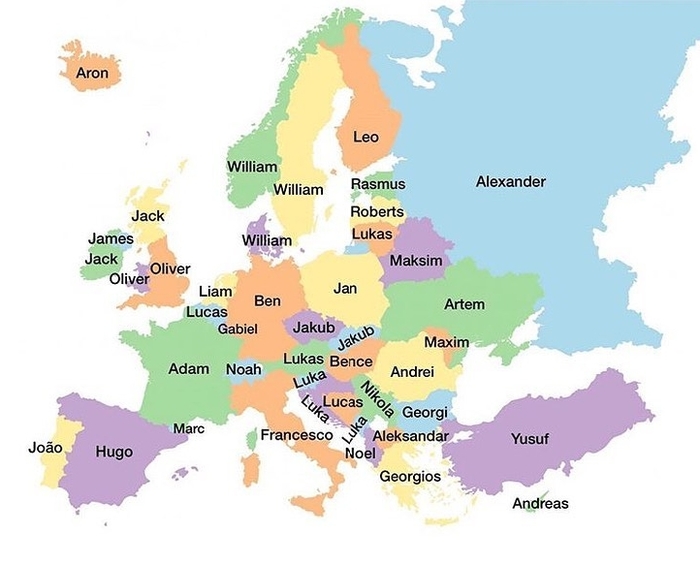 Наиболее популярные мужские имена в Европе