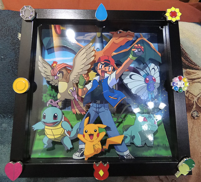 Shadowbox\Diorama: Pokemon - My, Pokemon, Handmade, Craft, Pikachu, Video, Ash Ketchum