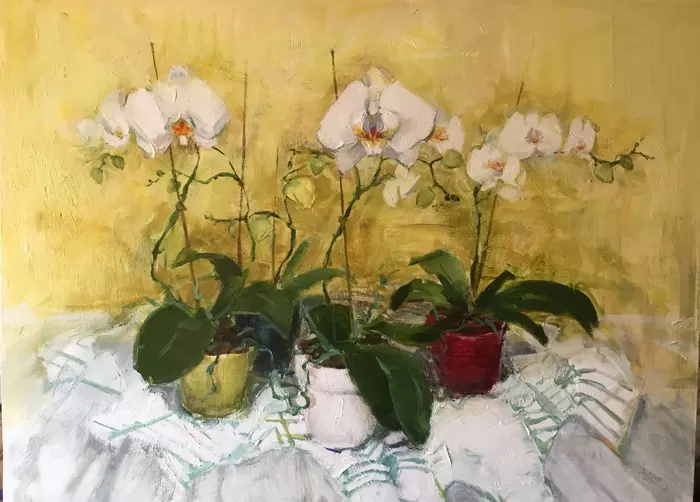 Orchids - My, Oil painting, Painting, Still life